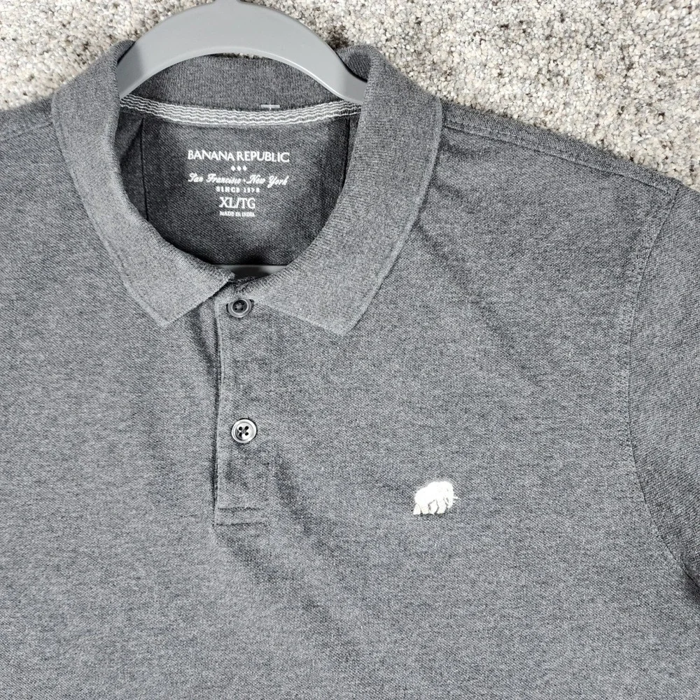 Banana Republic Polo Shirt Mens XL Gray Short Sleeve Elephant Logo Excellent